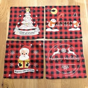 Christmas Pillow Covers Set Lot of 4 NEW 18"x18" Red Black White Checkered Zip